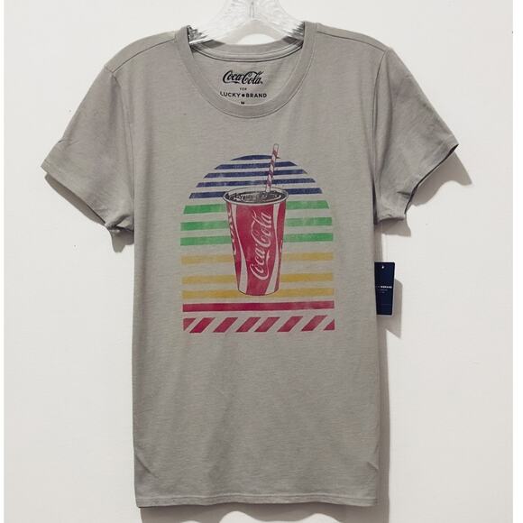 NWT: Lucky Brand - Women's Gray, Coca Cola Rainbow Graphic T-Shirt (size M) - Picture 1 of 3